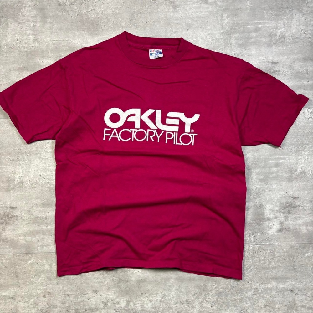 Oakley Factory Pilot T-Shirt Mens XL Burgundy Vintage 90s Single Stitch Tee